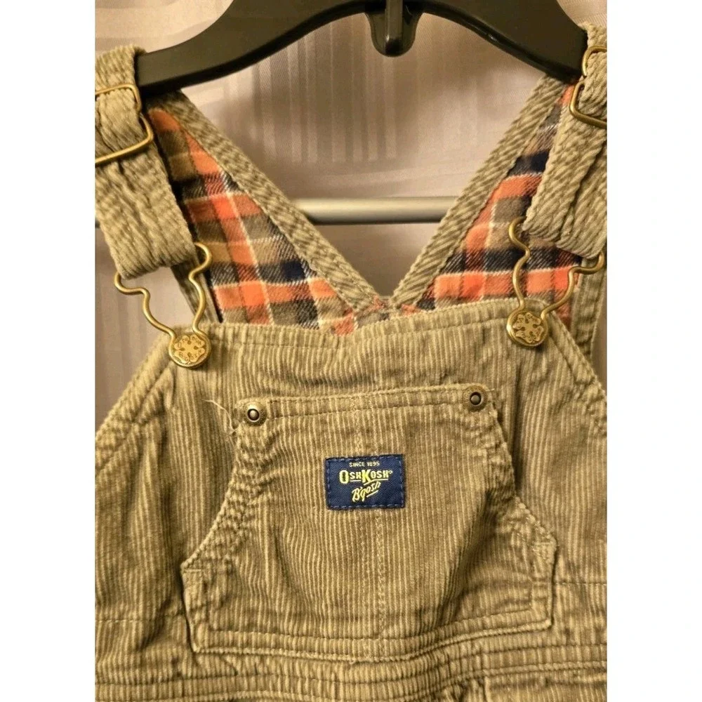 Vintage OshKosh B'Gosh Vestbak Flannel Lined Green Corduroy Bib Overalls Kids‎